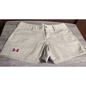 UNDER ARMOUR Womens 4 Chinos Shorts Fitted Casual Khaki Tan Beige Cotton Twill